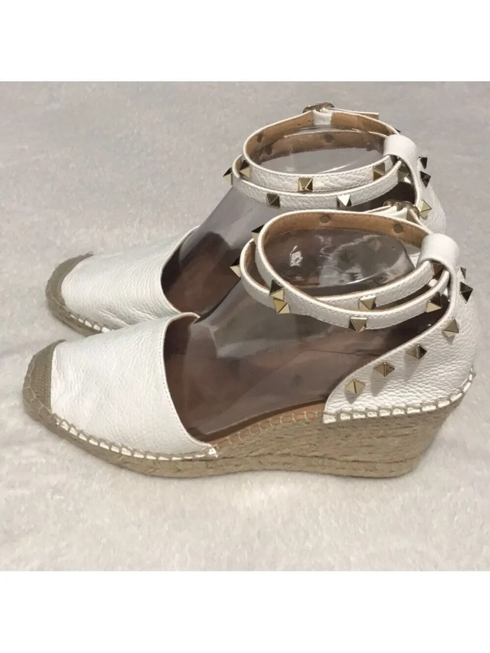 Anthropologie Maypol White Studded Ankle-Strap Wedge Espadrilles Sz 9M